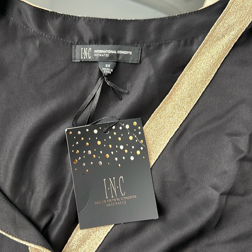 INC Metallic Tuxedo Stripe Satin Pajamas Set in Deep Black, Plus Size 3X NWT - Picture 7 of 9